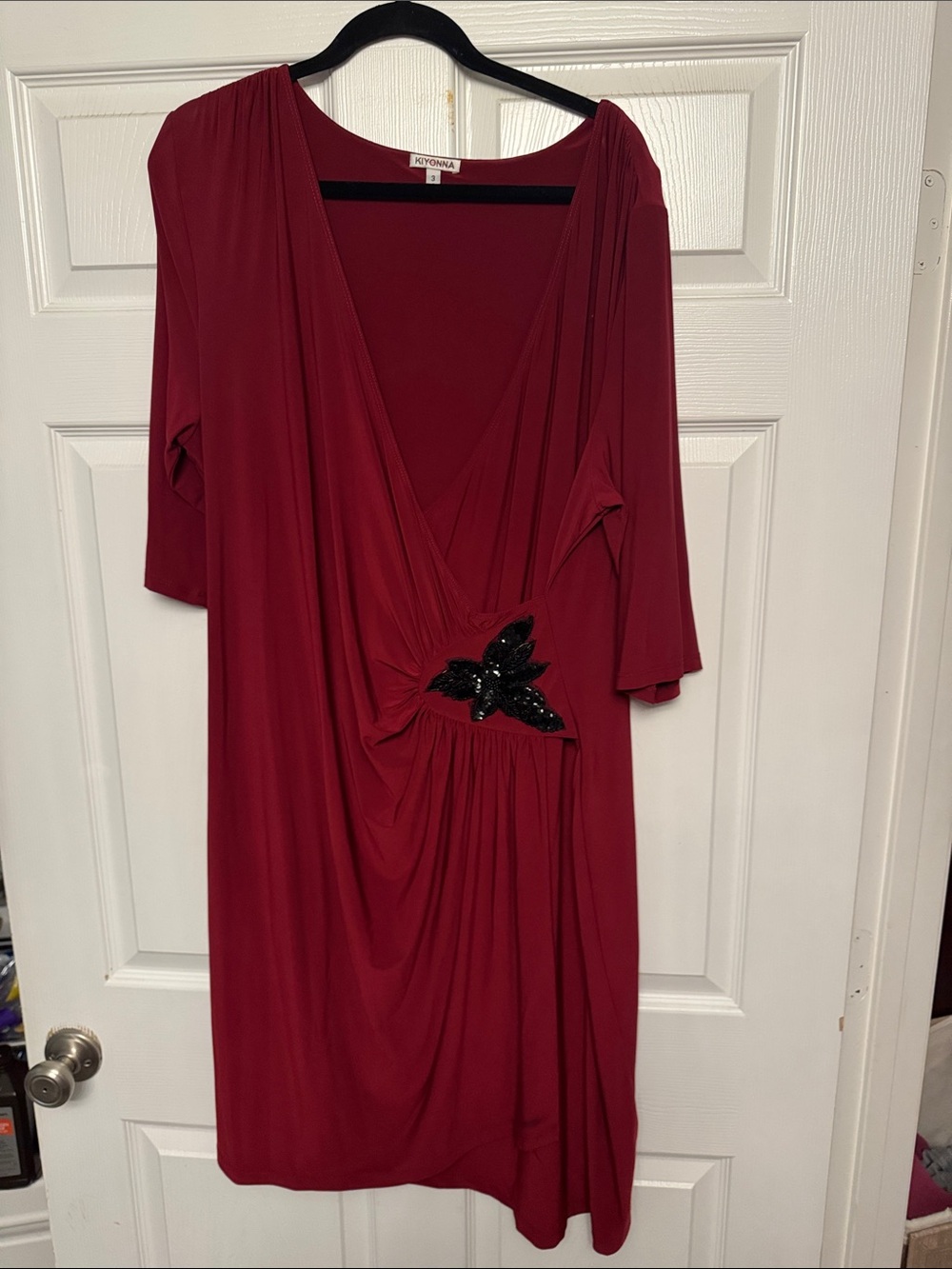Kiyonna Wine Red Midi Dress with Black Sequin Accent